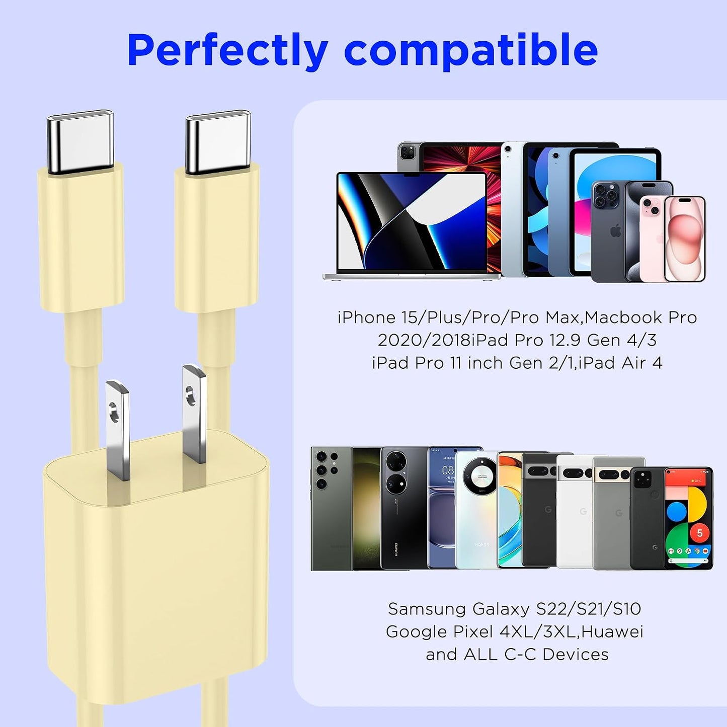 iPhone 17 16 15 Charger Fast Charging,2Pack 20W Apple iPad USB C Wall Chrager Block with 6FT USB C to C Cable for iPhone 17/Pro/Pro Max/17 Air/ 16/16 Pro/16 Pro Max/15/Plus/Pro/Pro Max (Yellow)
