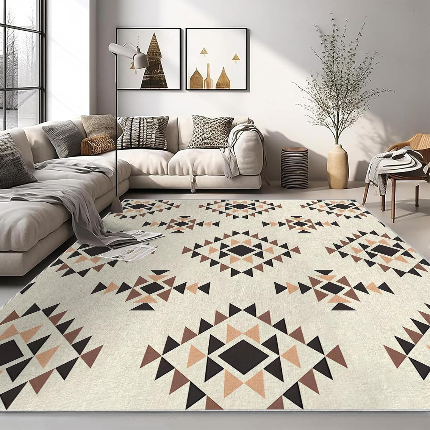 3x4ft Minimalism Area Rug – Premium Low Pile Non-Slip Carpet for Living Room, Bedroom & Office – Abstract Geometry,Washable Contemporary Home Decor Rug Yellow