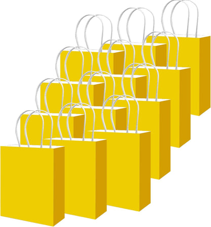100PCS Gift Bag with Handles Bulk Bright Yellow Paper Bags Multiple Uses (8.3"x3"x6"inch Small Size)