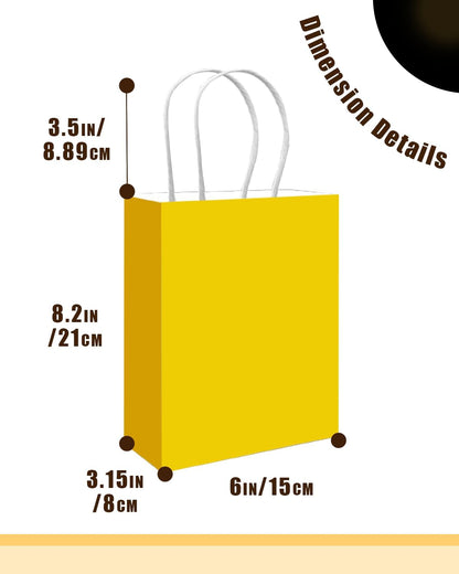 100PCS Gift Bag with Handles Bulk Bright Yellow Paper Bags Multiple Uses (8.3"x3"x6"inch Small Size)