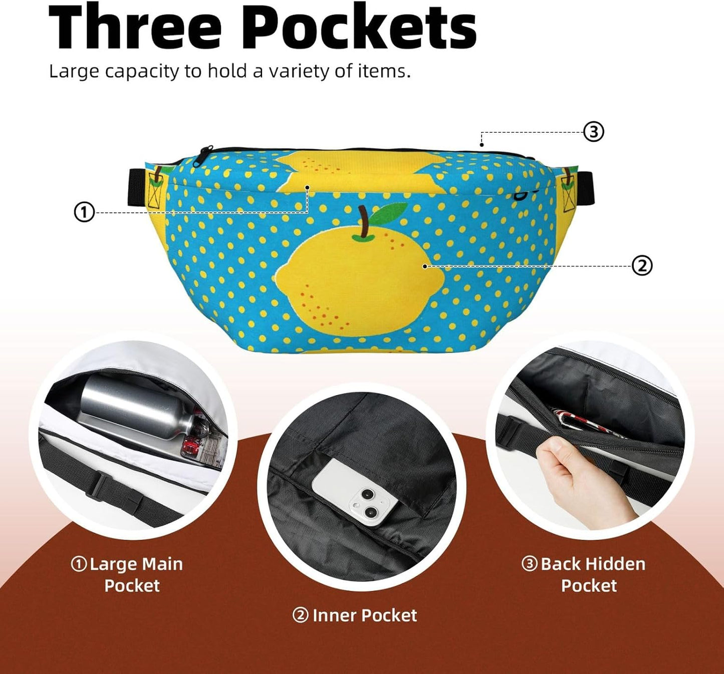 Blue Yellow Dot Running Waist Pack-No-Bounce Phone Holder for Gym, Waterproof Crossbody Fanny Pack with Adjustable Belt