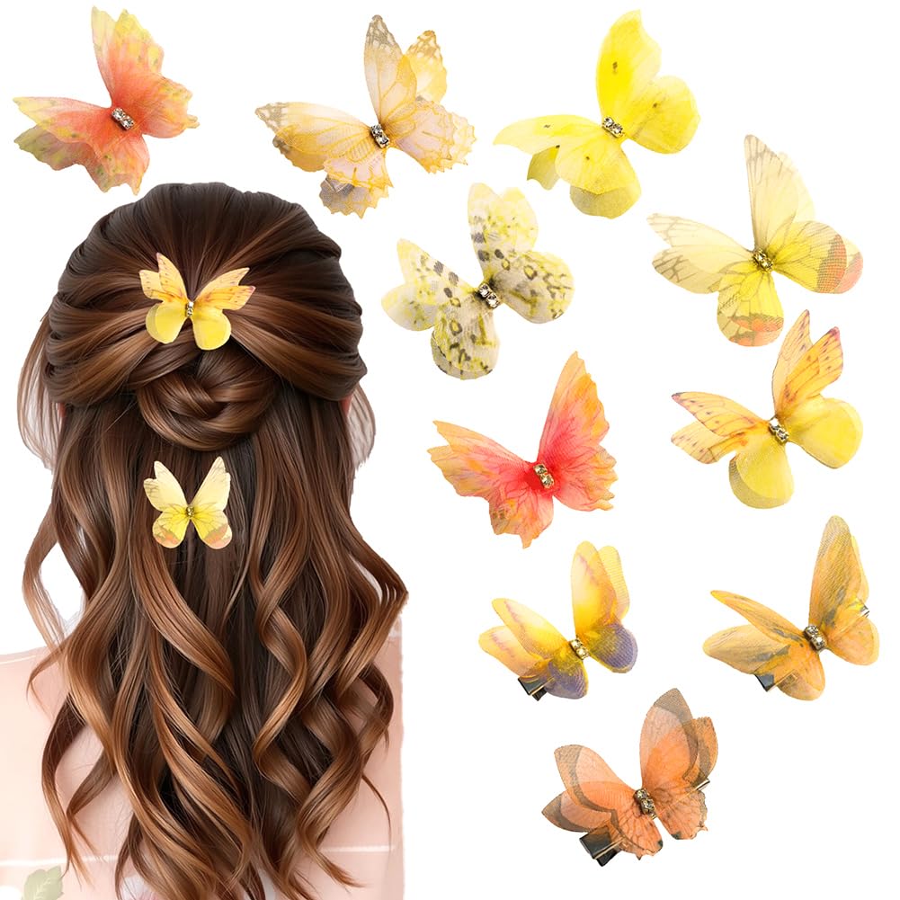 Yellow Hair Decoration Butterfly Clip-Moving Butterfly Hair Clips for Girls(Yellow-10PCS)
