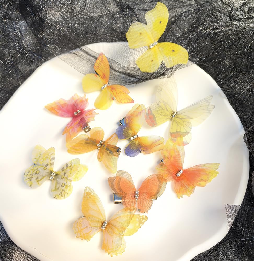 Yellow Hair Decoration Butterfly Clip-Moving Butterfly Hair Clips for Girls(Yellow-10PCS)