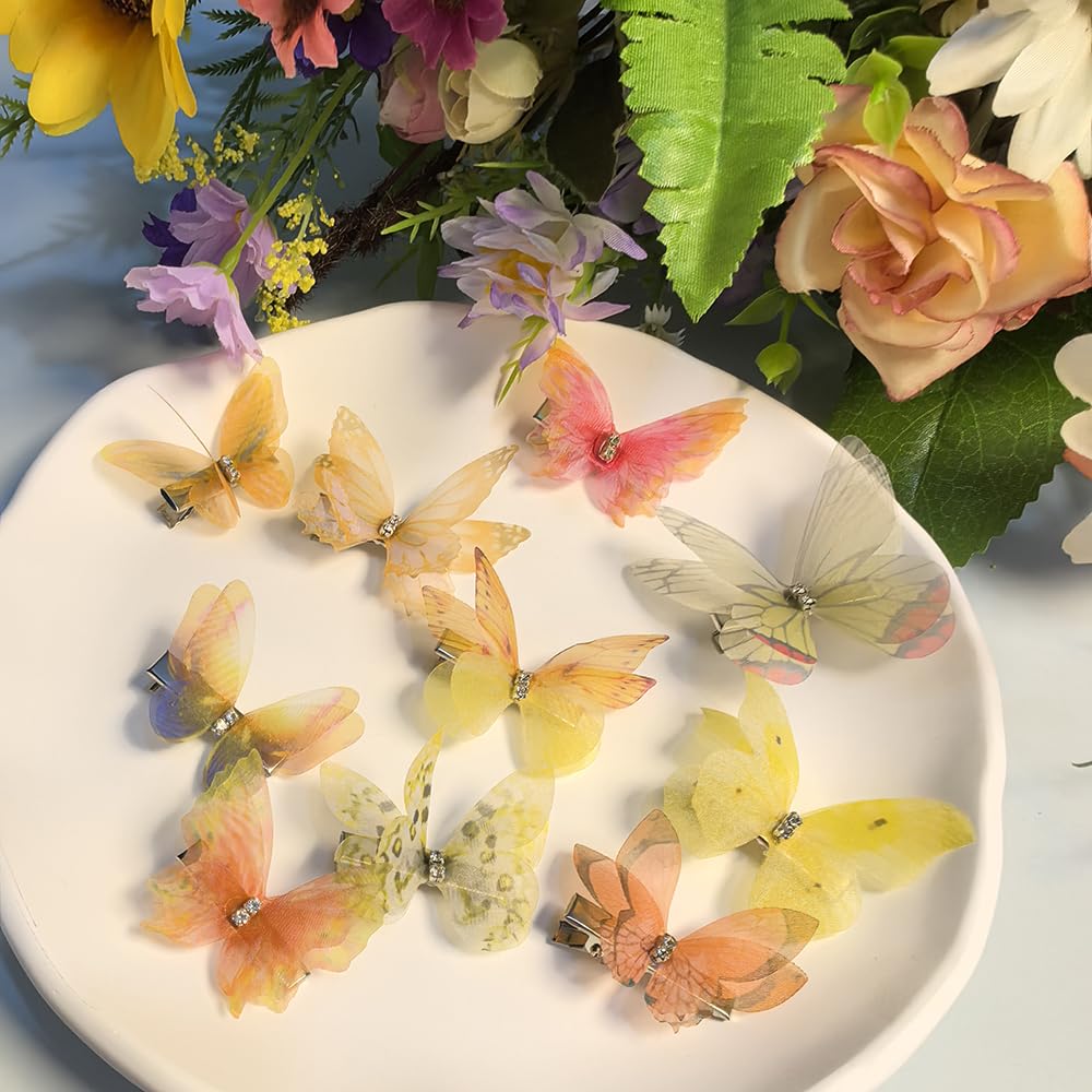 Yellow Hair Decoration Butterfly Clip-Moving Butterfly Hair Clips for Girls(Yellow-10PCS)