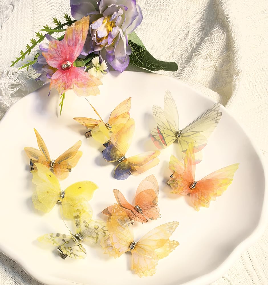 Yellow Hair Decoration Butterfly Clip-Moving Butterfly Hair Clips for Girls(Yellow-10PCS)