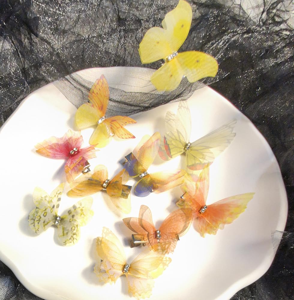 Yellow Hair Decoration Butterfly Clip-Moving Butterfly Hair Clips for Girls(Yellow-10PCS)