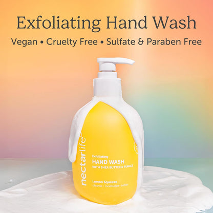 Exfoliating & Moisturizing Hand Wash, Volcanic Pumice for Hand Scrub, Shea Butter Softens Hands, Clean Vegan Ingredients, Lemon Scent