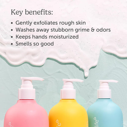 Exfoliating & Moisturizing Hand Wash, Volcanic Pumice for Hand Scrub, Shea Butter Softens Hands, Clean Vegan Ingredients, Lemon Scent