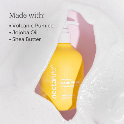 Exfoliating & Moisturizing Hand Wash, Volcanic Pumice for Hand Scrub, Shea Butter Softens Hands, Clean Vegan Ingredients, Lemon Scent