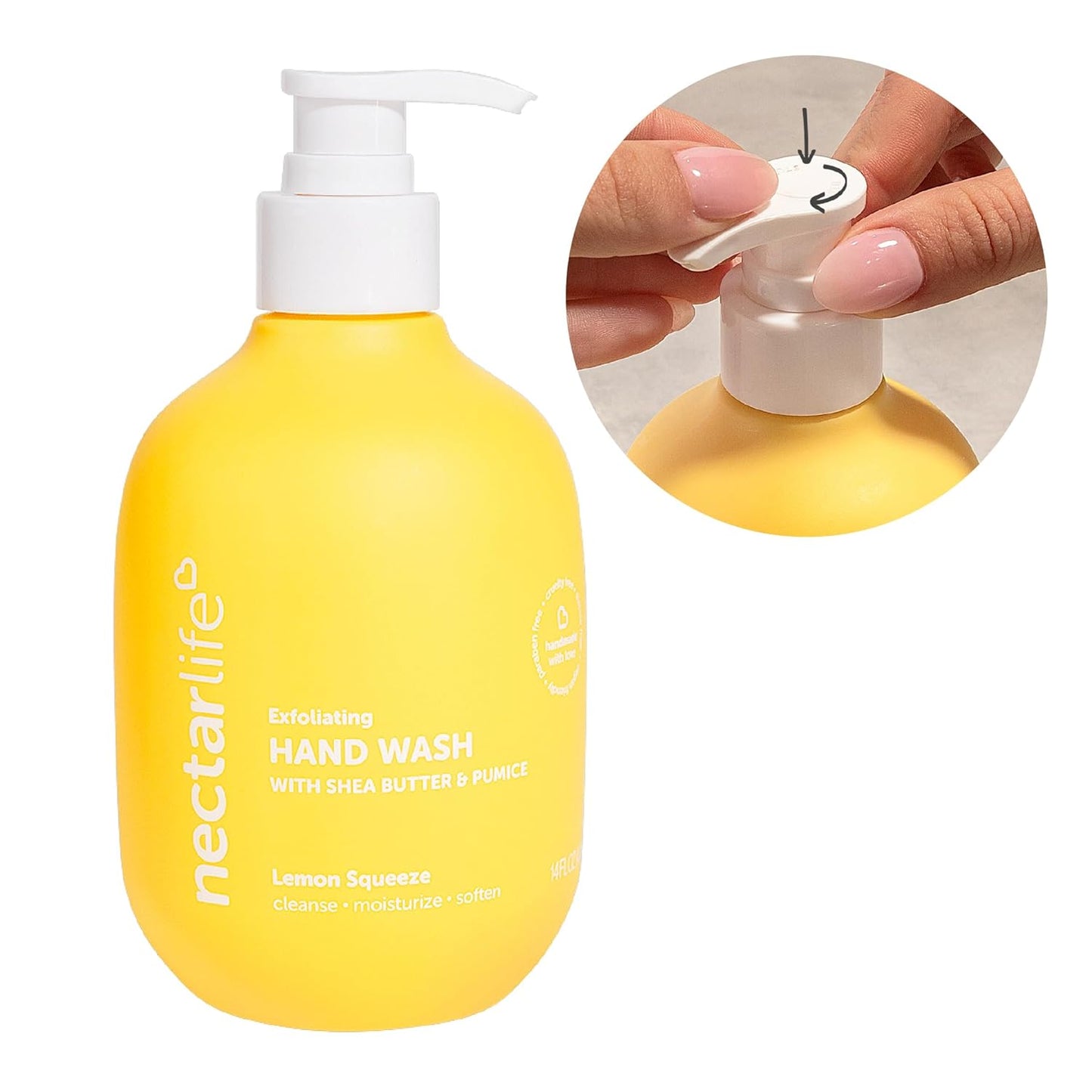 Exfoliating & Moisturizing Hand Wash, Volcanic Pumice for Hand Scrub, Shea Butter Softens Hands, Clean Vegan Ingredients, Lemon Scent