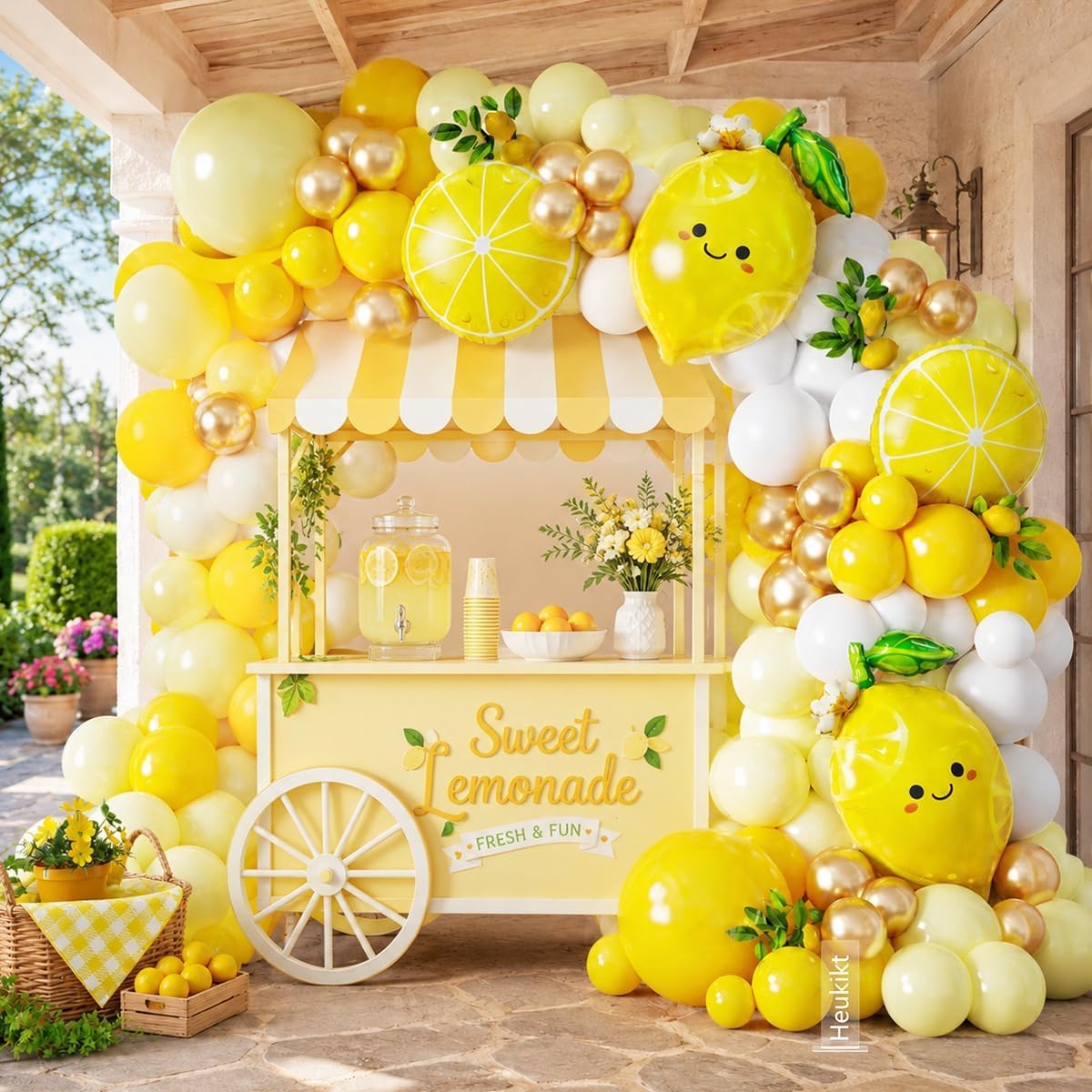 Yellow Lemon Balloon Arch Kit, 140Pcs Pastel Yellow Gold White Balloons Garland with Lemonade Mylar Balloon for Summer Fruit Main Squeeze Bridal Shower Brithday Freshly Graduation Party Decorations