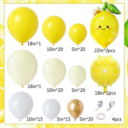 Yellow Lemon Balloon Arch Kit, 140Pcs Pastel Yellow Gold White Balloons Garland with Lemonade Mylar Balloon for Summer Fruit Main Squeeze Bridal Shower Brithday Freshly Graduation Party Decorations