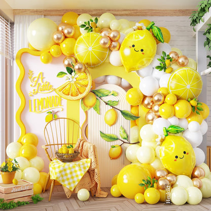 Yellow Lemon Balloon Arch Kit, 140Pcs Pastel Yellow Gold White Balloons Garland with Lemonade Mylar Balloon for Summer Fruit Main Squeeze Bridal Shower Brithday Freshly Graduation Party Decorations