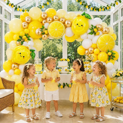 Yellow Lemon Balloon Arch Kit, 140Pcs Pastel Yellow Gold White Balloons Garland with Lemonade Mylar Balloon for Summer Fruit Main Squeeze Bridal Shower Brithday Freshly Graduation Party Decorations
