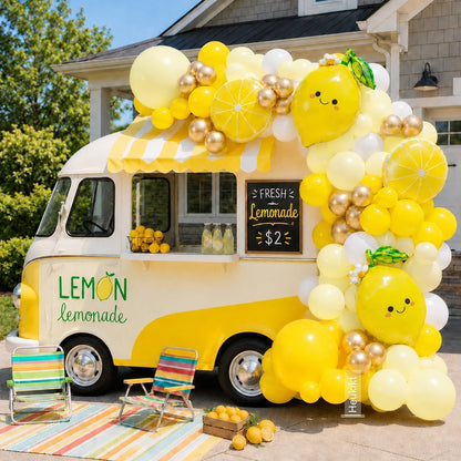 Yellow Lemon Balloon Arch Kit, 140Pcs Pastel Yellow Gold White Balloons Garland with Lemonade Mylar Balloon for Summer Fruit Main Squeeze Bridal Shower Brithday Freshly Graduation Party Decorations