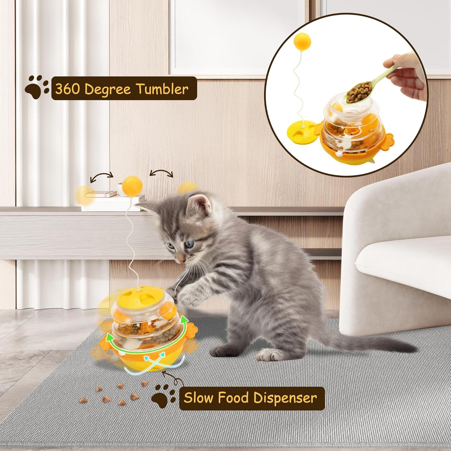 Interactive Cat Toys for Indoor Cats Tumbler Toy with Tracking Balls Slow Food Dispenser Feeding Pet, Fun & Engaging Cat Toys Exercise, Durable & Safe