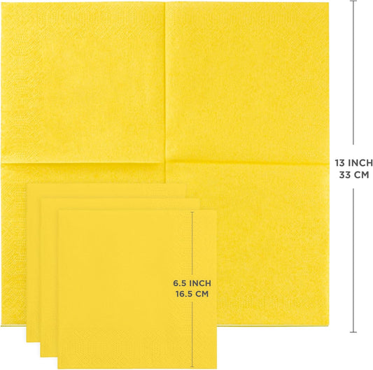 Yellow 3-Ply Disposable Lunch Napkins, 125 Count – Paper Cocktail & Party Napkins for Weddings, Birthdays, Bars & Events, EU Made