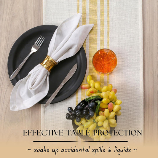 Yellow Table Runner 72 Inches Long - Striped Table Cover with Fringes - 100% Cotton, Soft, Tight Weave, Non Slip Tablerunner for Dining, Wedding - Pale Yellow, White (14x72 inches)
