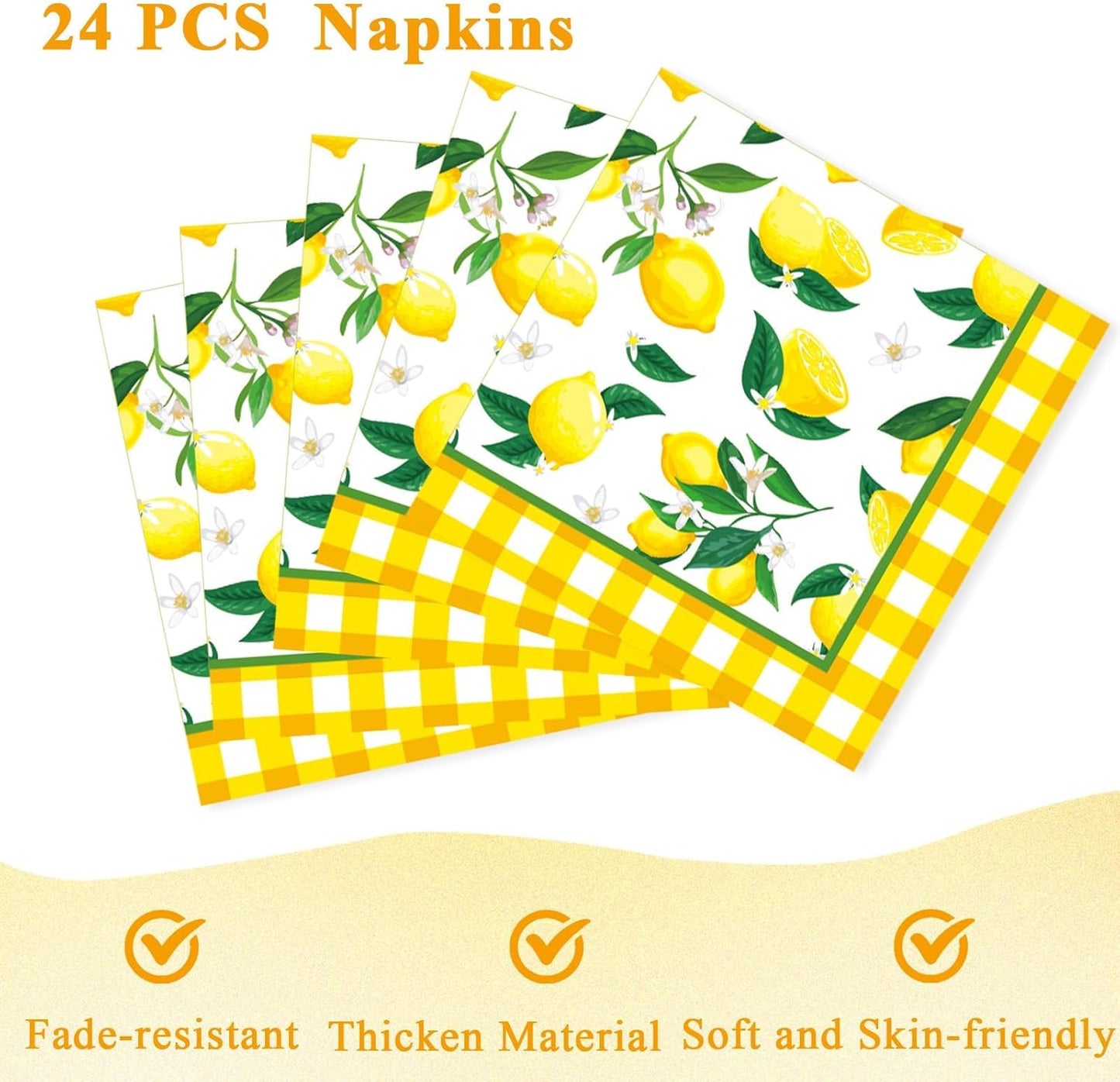 96Pcs Lemon Birthday Party Decorations Lemon Plates and Napkins Yellow Plaid Paper Plates Citrus Fruit Disposable Tableware for Summer Wedding Baby Shower Party Decoration Serve 24 Lemons