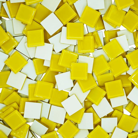 1LB Large Size Yellow Mosaic Tiles for Crafts Bulk, 1Inch 12 Colors Options Big Square Shaped Glass Tiles Stained Pieces for Home Handmade Gifts Mosaic Project Supplies