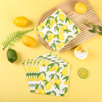 100Pcs Lemon Paper Napkins Yellow Citrus Fruit Party Napkin 6.5in | Summer Bright Botanic Disposable Hand Towel for Birthday Bridal Baby Shower Party Supplies