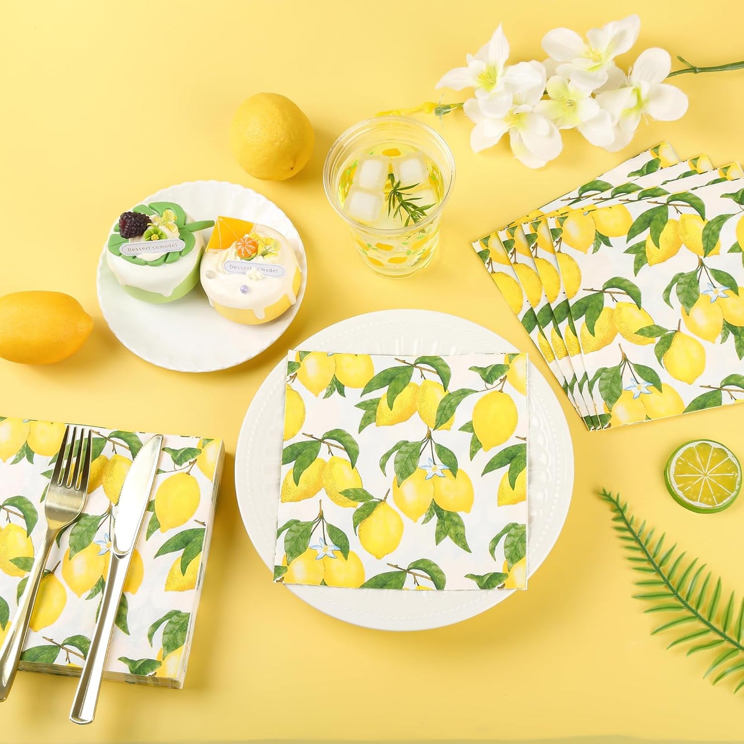 100Pcs Lemon Paper Napkins Yellow Citrus Fruit Party Napkin 6.5in | Summer Bright Botanic Disposable Hand Towel for Birthday Bridal Baby Shower Party Supplies