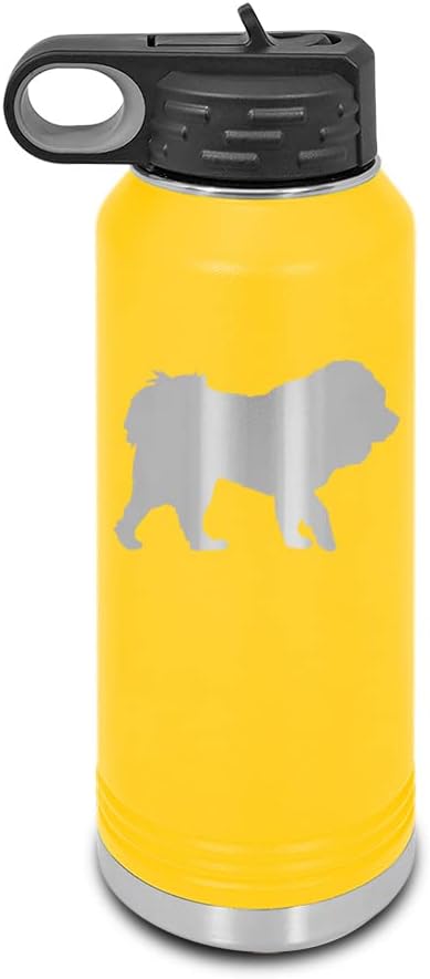 Tibetan Mastiff Laser Engraved Water Bottle Customizable Polar Camel Stainless Steel with Straw - Dog Canine pet Yellow 32 oz