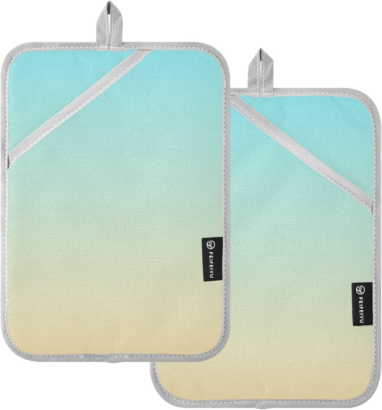 2 Pack Pot Holders, Solid Color Light Blue Yellow Gradient Oven Mitts Hot Pads Sets for Ovens Cooking Baking Pans, Square 7x9.8 in