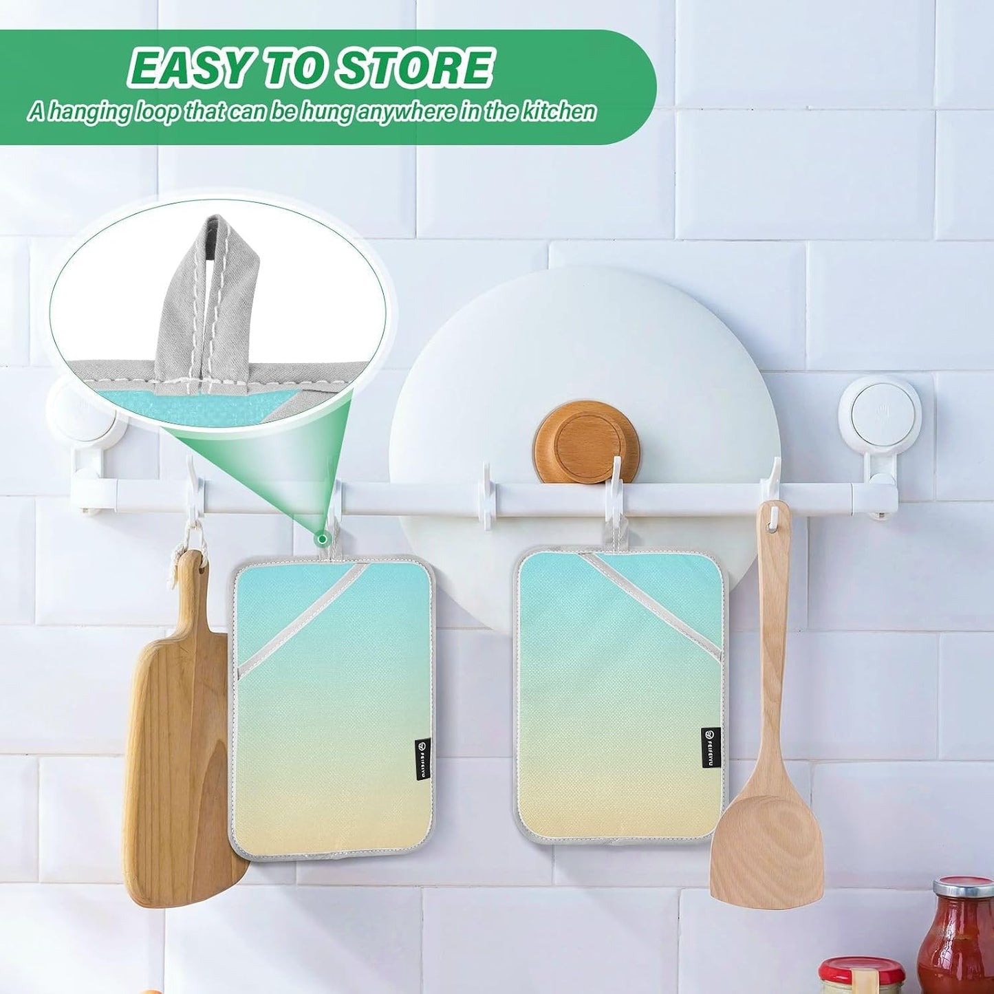 2 Pack Pot Holders, Solid Color Light Blue Yellow Gradient Oven Mitts Hot Pads Sets for Ovens Cooking Baking Pans, Square 7x9.8 in