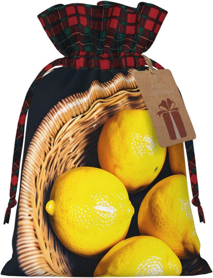 Gift With Basket Lemons Print Drawstring Bag For Wrapping Birthday Wedding Household Use