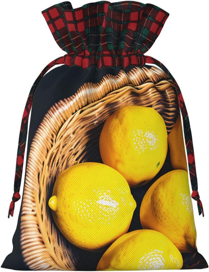 Gift With Basket Lemons Print Drawstring Bag For Wrapping Birthday Wedding Household Use