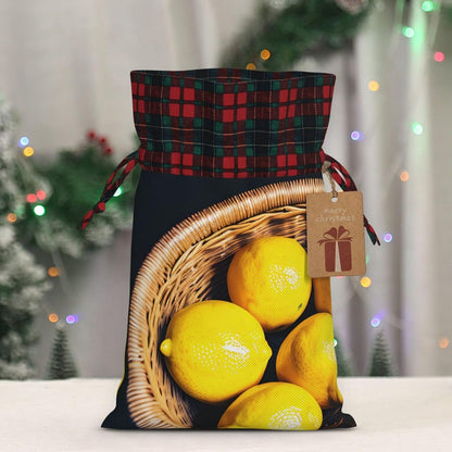 Gift With Basket Lemons Print Drawstring Bag For Wrapping Birthday Wedding Household Use