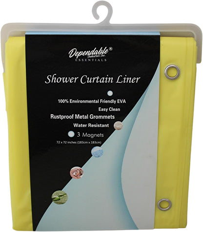 inc. Essentials EVA Shower Curtain Liner - Water-Resistant, Rustproof Metal Grommets, 3 Magnets Bottom, Easy Clean, 72" x 72" Size (Yellow)