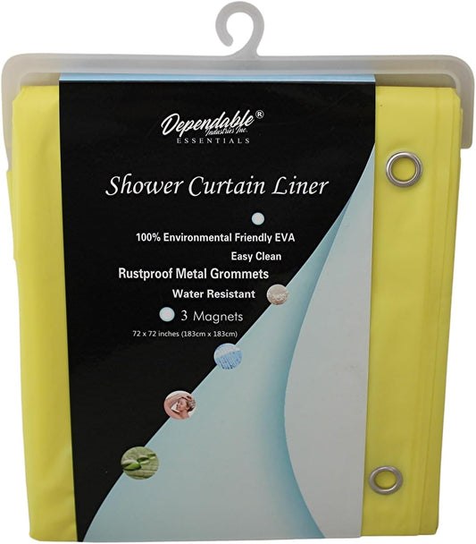 inc. Essentials EVA Shower Curtain Liner - Water-Resistant, Rustproof Metal Grommets, 3 Magnets Bottom, Easy Clean, 72" x 72" Size (Yellow)