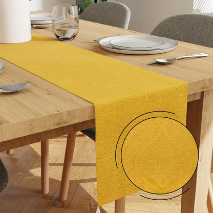 Dining Table Runner 13x72 in Long | Embossed Velvet | Lemon Yellow Color with Premium Polyester - Machine Washable