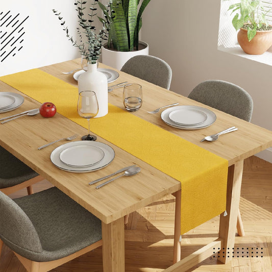 Dining Table Runner 13x72 in Long | Embossed Velvet | Lemon Yellow Color with Premium Polyester - Machine Washable