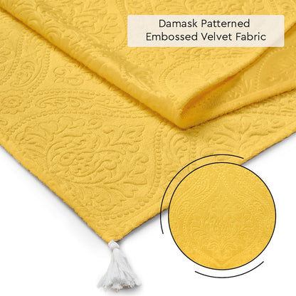 Dining Table Runner 13x72 in Long | Embossed Velvet | Lemon Yellow Color with Premium Polyester - Machine Washable
