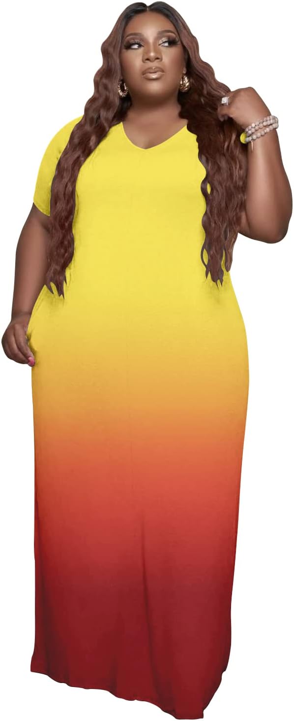 Oversize Tshirt Dress Plus Size Short Sleeve Maxi Dress with Pockets