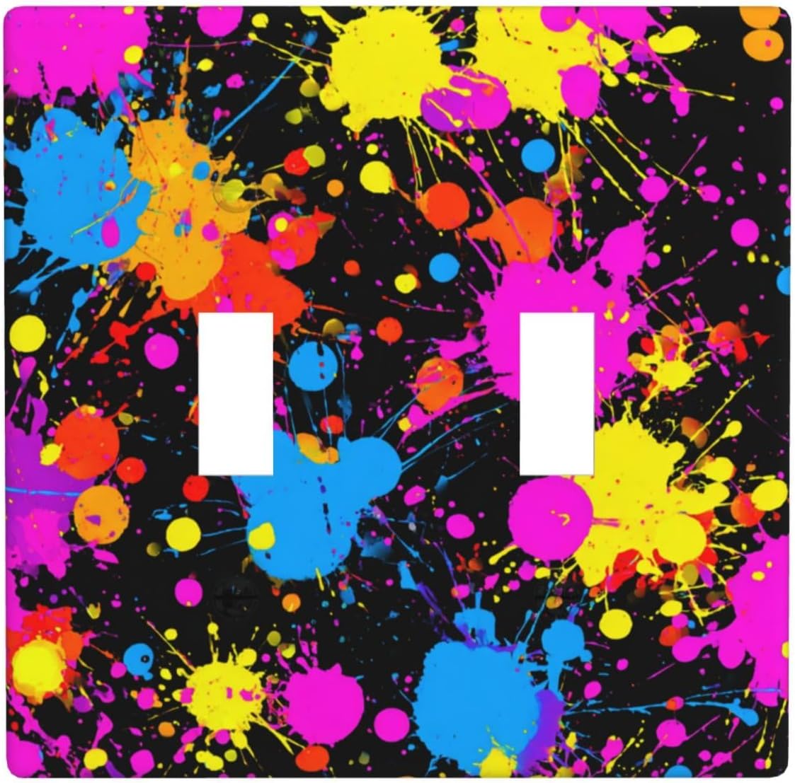 Neon Abstract Pink Blue Yellow Paint Splatter Double Gang Toggle Light Cover Wall Plate Switch Decor Standard Size - 4.5" X 4.5"
