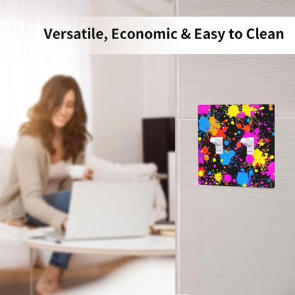 Neon Abstract Pink Blue Yellow Paint Splatter Double Gang Toggle Light Cover Wall Plate Switch Decor Standard Size - 4.5" X 4.5"