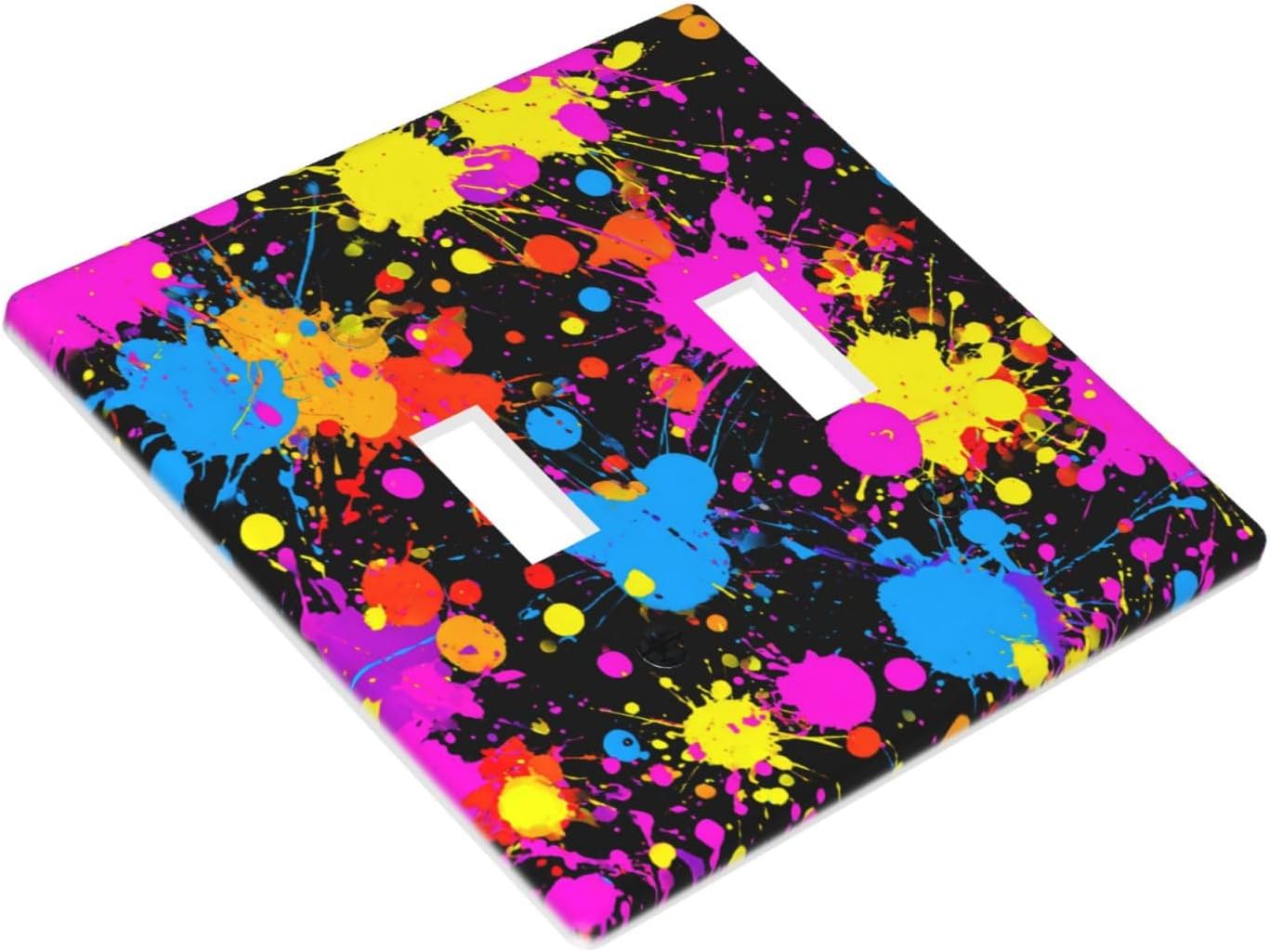 Neon Abstract Pink Blue Yellow Paint Splatter Double Gang Toggle Light Cover Wall Plate Switch Decor Standard Size - 4.5" X 4.5"