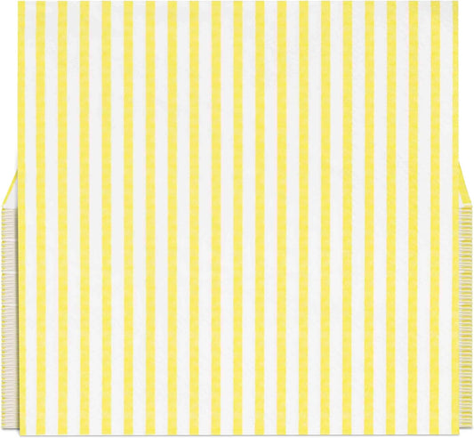 100 Pcs Yellow & White Stripe Cocktail Beverage Napkins Disposable Paper Thin Striped Dessert Napkin for Birthday Baby Shower Party Supplies Decor