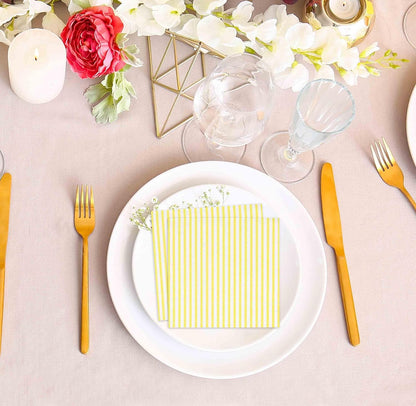 100 Pcs Yellow & White Stripe Cocktail Beverage Napkins Disposable Paper Thin Striped Dessert Napkin for Birthday Baby Shower Party Supplies Decor