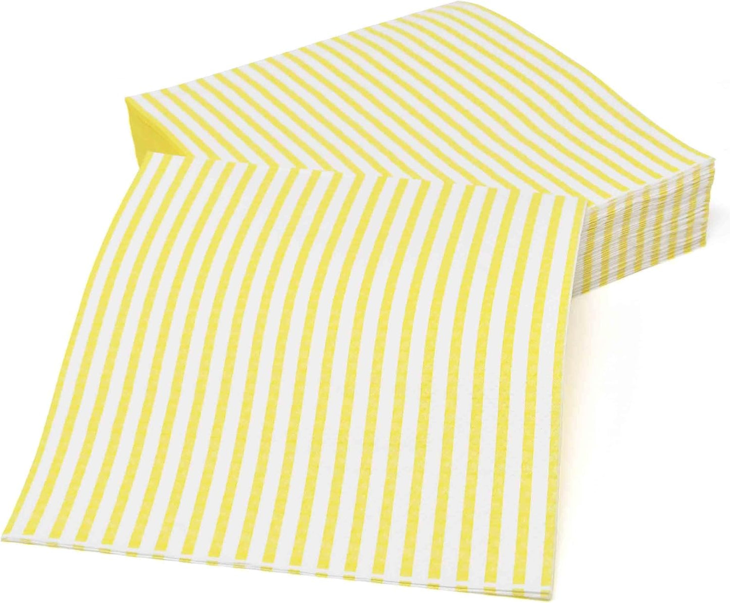 100 Pcs Yellow & White Stripe Cocktail Beverage Napkins Disposable Paper Thin Striped Dessert Napkin for Birthday Baby Shower Party Supplies Decor