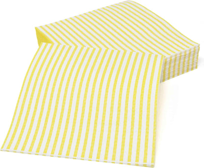 100 Pcs Yellow & White Stripe Cocktail Beverage Napkins Disposable Paper Thin Striped Dessert Napkin for Birthday Baby Shower Party Supplies Decor