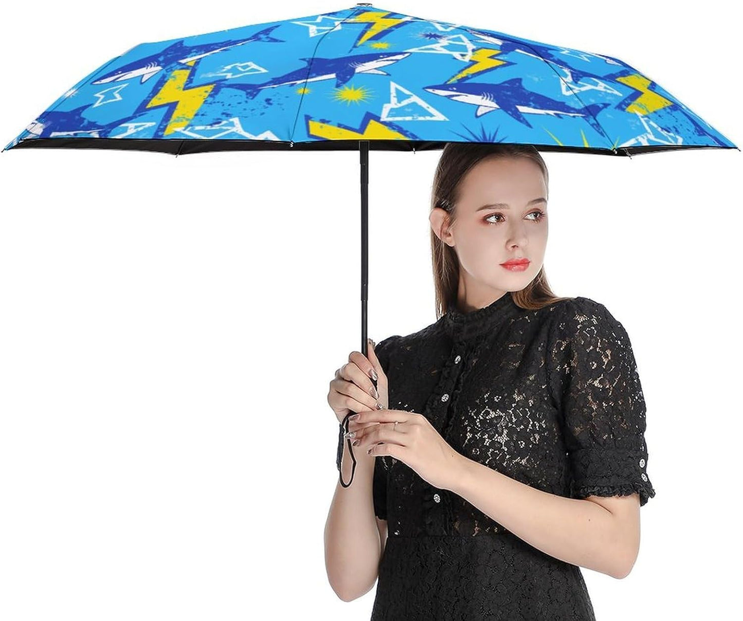 Automatic Compact Travel Umbrella Windproof Waterproof UV Protection Folding Umbrella With Printed Sleeve