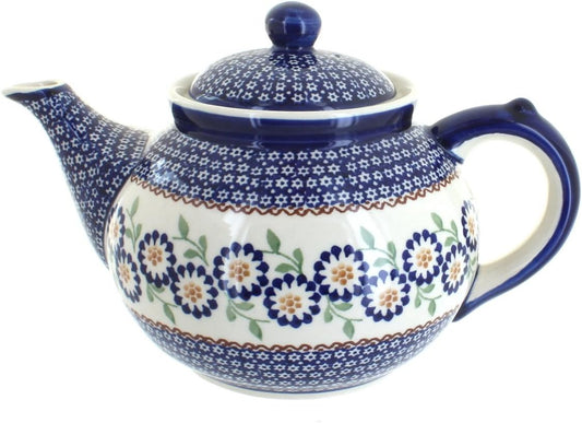 Blue Rose Polish Pottery - Yellow Peach Blossom Teapot - 5 Cup Capacity - Hand-Painted Polish Pottery Ceramic Coffee & Tea Server