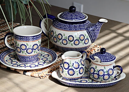 Blue Rose Polish Pottery - Yellow Peach Blossom Teapot - 5 Cup Capacity - Hand-Painted Polish Pottery Ceramic Coffee & Tea Server