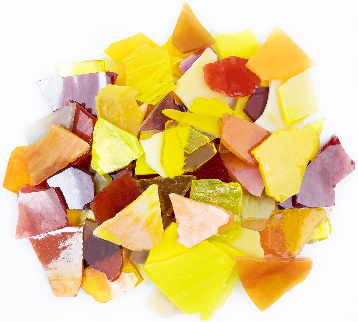 Irregular Stained Glass Scraps Mosaic Tiles Pieces 1-3cm Broken Glass Pieces Shapes for Crafts,Fusing,DIY Resin Art, Mosaic Making Projects,Aquarium Gravel,410g/14.5oz (Red&Orange&Yellow)