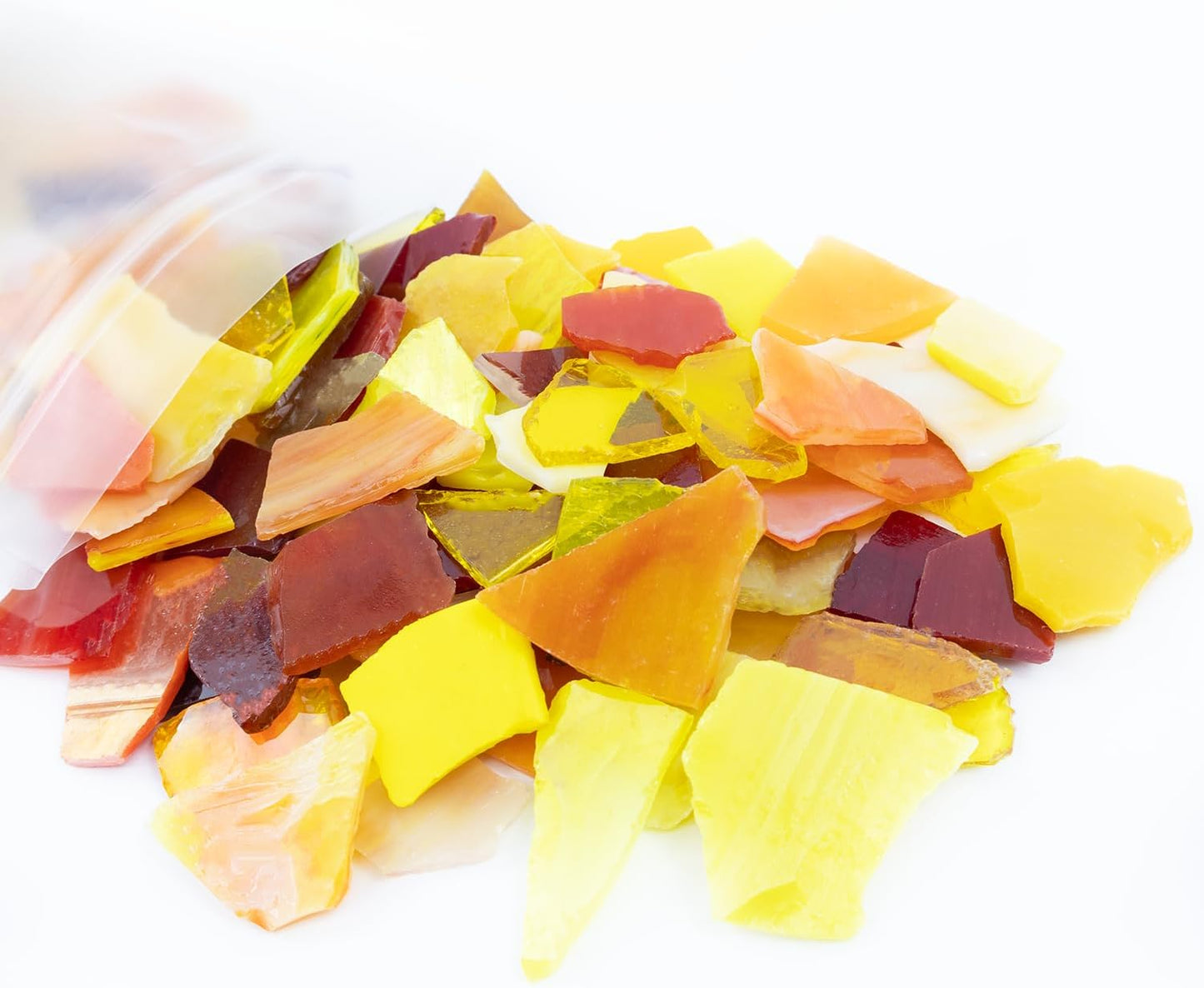 Irregular Stained Glass Scraps Mosaic Tiles Pieces 1-3cm Broken Glass Pieces Shapes for Crafts,Fusing,DIY Resin Art, Mosaic Making Projects,Aquarium Gravel,410g/14.5oz (Red&Orange&Yellow)